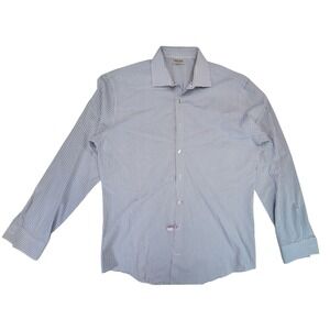 REACTION KENNETH COLE SLIM FIT Mens Gingham Dress Shirt Blue White Size 16-34/35